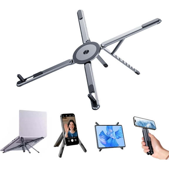 TPPENG Foldable Aluminum Laptop Stand, 8 Level Height Adjustable Ergonomic Holder For 13-17 Inch Laptops With Storage Bag, Grey