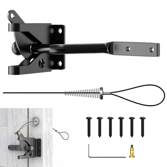 TPPENG Heavy-Duty Self-Locking Gate Latch, Gravity Steel Spring Cable Pull Lock For Wooden Fence Pool Garden, Black 2 Pack