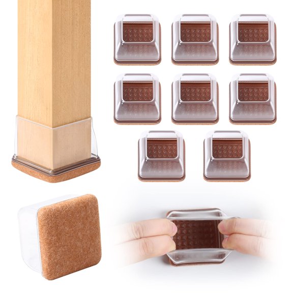 TPPENG Square Clear Silicone Felt Chair Leg Floor Protectors 24 Pcs, Anti Scratch Leg Caps For Hardwood Dining Bar Stools