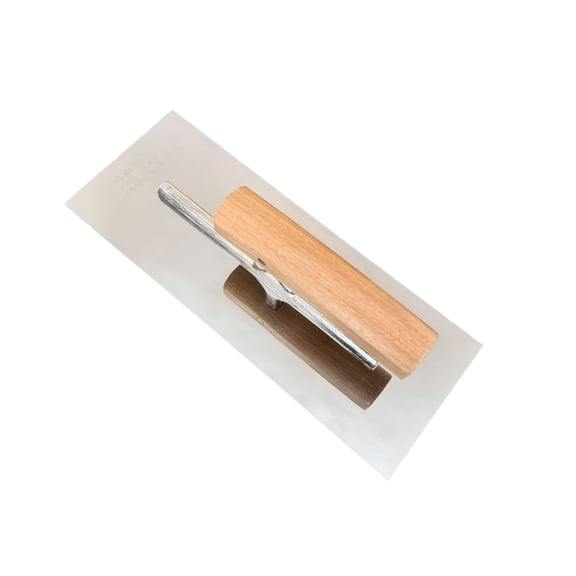 TPPENG Stainless Steel Flooring Trowel, Rectangular Plastering Hand Tool For Concrete Drywall Lining Work, Silver Wood Handle 2 Pack