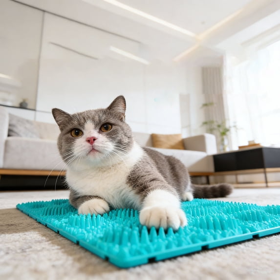 TPR Cat Scratch Pad, Durable Textured Scratching Mat for Nail Care and Skin Rubbing, Interlocking Cat Toy for Home Use, 9.7 x 7.1 Inch