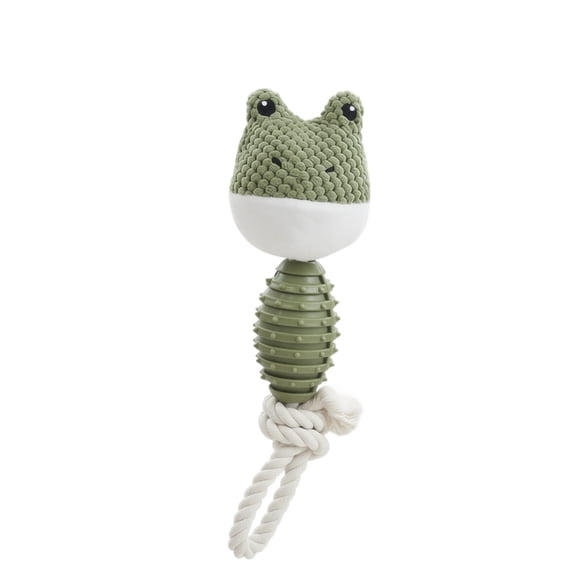 TPR Cotton Rope Squeaky Plush Dog Toy, Interactive Tug and Toss Teething Chew for Small Medium Dogs, Boredom Relief(Green Frog)