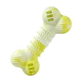 TPR Dog Bone Chew Toy for Teeth Cleaning, Durable Interactive Tough Pet Toy for Small Medium Large Dogs and Puppies, Heavy Duty Biting and Teething Play Exercise Accessory - Yellow