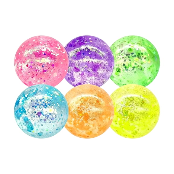 TPR Glitter Ball Stress Relief Tool Slow Rebound Sensory Fidget Ball for Students and Office Use Random Color Pack of 6