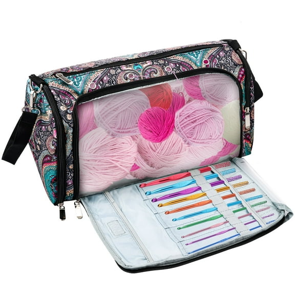 TPR Knitting Bag Large Capacity Yarn Storage Bag with 5 Compartments and Top Eyelet Dustproof Crochet Handbag for Crochet