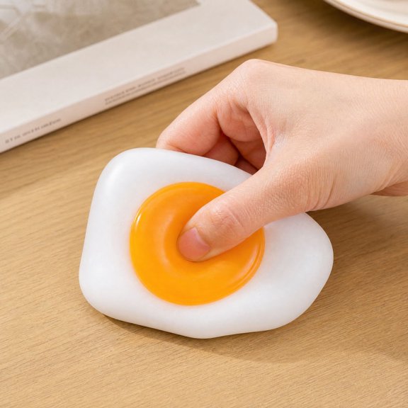 TPRA Fried Egg Squishy Toy, 3.54 in Soft Squeeze Fidget with White and Yellow Egg Design for Desk, Bag and Gift and Party Favor