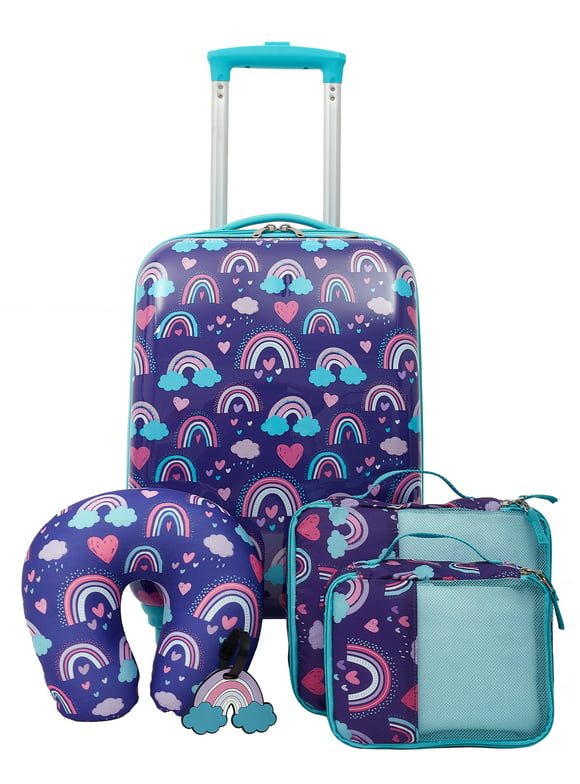 TPRC 5-Piece Kid's Hard-Side Luggage Set with 18" Spinner Rolling Carry-on- Rainbow