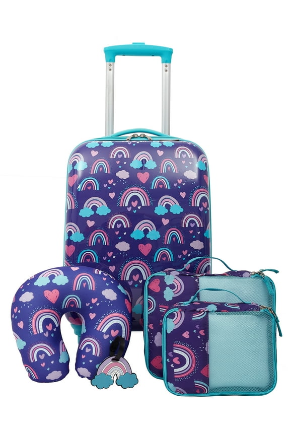 TPRC By Travelers Club 5-Piece Kid's Hard-Side Luggage Set with 18" Spinner Rolling Carry-on- Rainbow