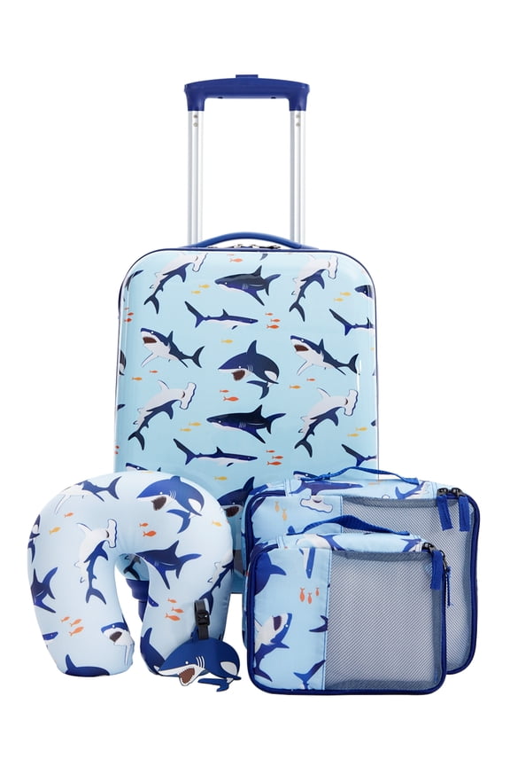 5-Piece Kid's Hard-Side Luggage Set with 18" Spinner Rolling Carry-on- Shark