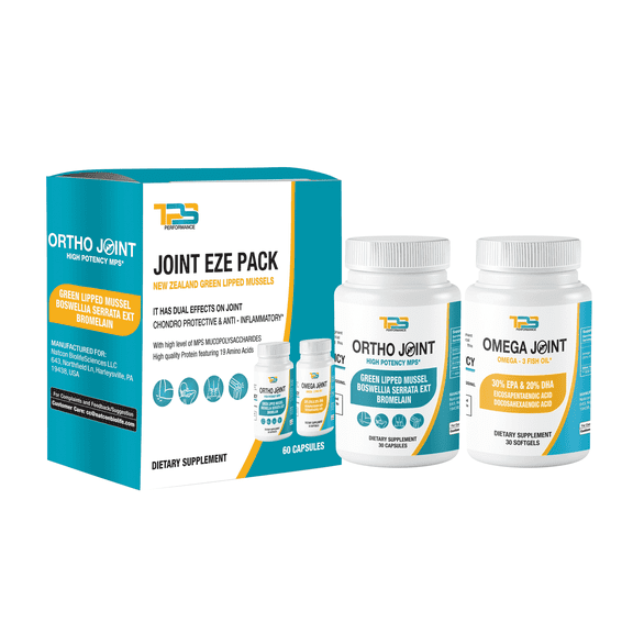 TPS Performance Joint Eze Pack| Joint Support Combo Pack | New Zealand Green Lipped Mussel 500mg, Boswellia Extract, Bromelain Extract and High Potency Omega 3 Fish Oil| Supports Healthy Joint