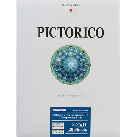Pictorico TPS100, Ultra Premium Over Head Projector Transparency Inkjet Film, 184gsm, 5.7 mil., 8.5x11", 20 Sheets