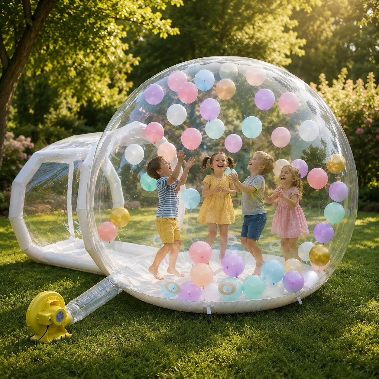 13 FT PVC Inflatable Bubble Balloon House with Tunnel & Blower, Clear Bubble Tent for Kids Parties, Birthdays, Weddings & Backyard Events