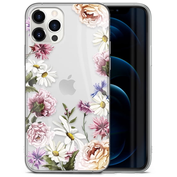 TPU Clear Case for iPhone 13 Mini with Carnation Flowers design phone cover