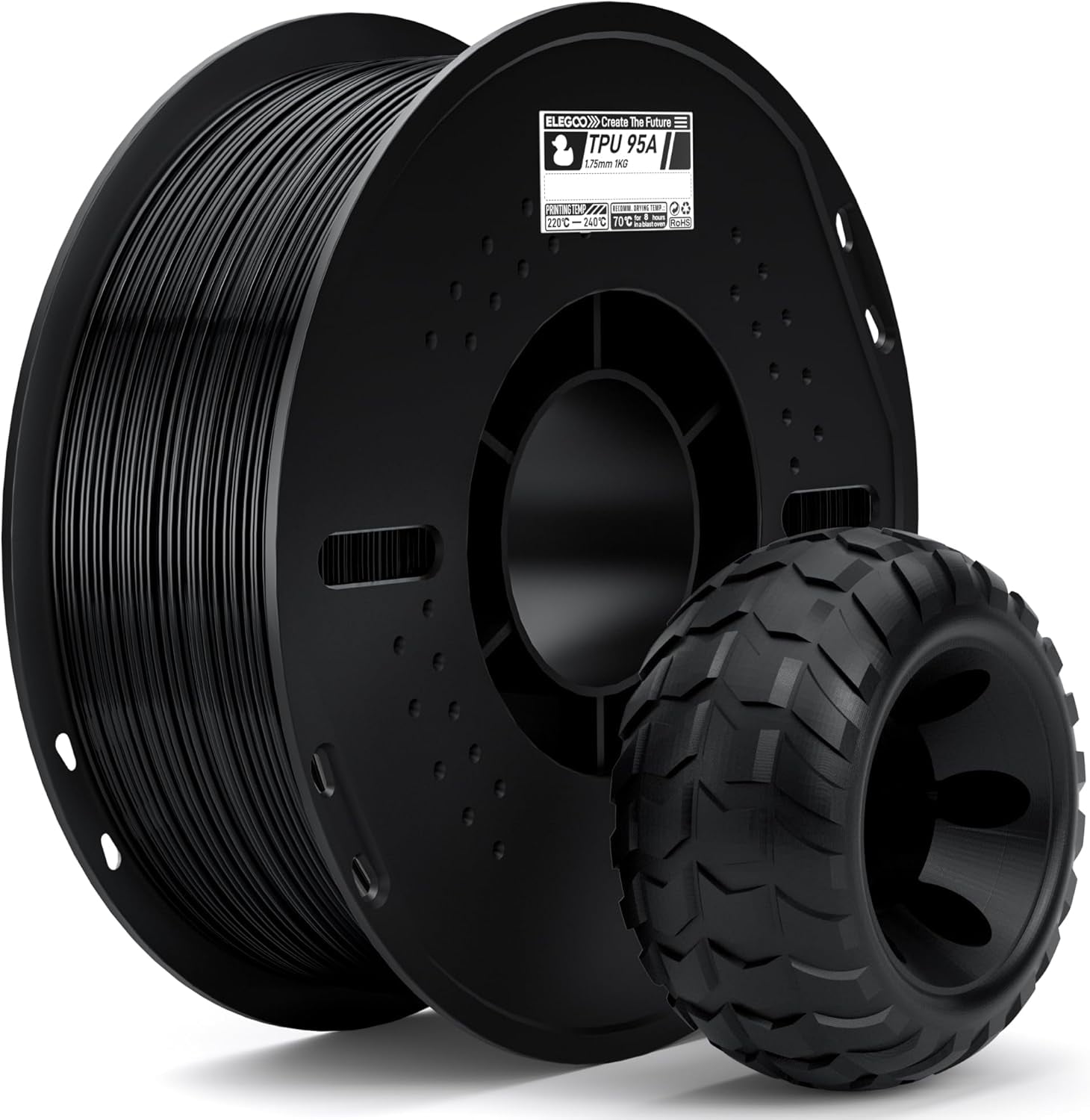 TPU Filament 1.75mm Black 1KG, 95A Flexible Soft 3D Printing Filament 1KG Spool(2.2lbs) Fits for Most FDM 3D Printers