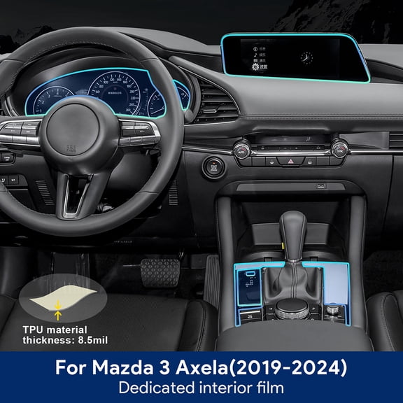 TPU Invisible Interior Film for 2019-2024 Mazda 3 Axela Whole Car Set with 2-Button Gear Shift 12pcs, Left Hand Drive (with Spray Bottle, Squeegee + Towel)