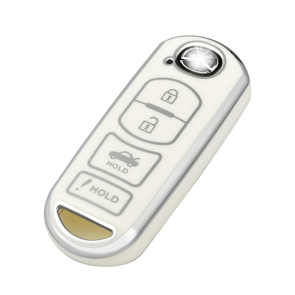 TPU Key Fob Cover for Mazda - Full Protection,Smart Keyless Car Key, White Sliver