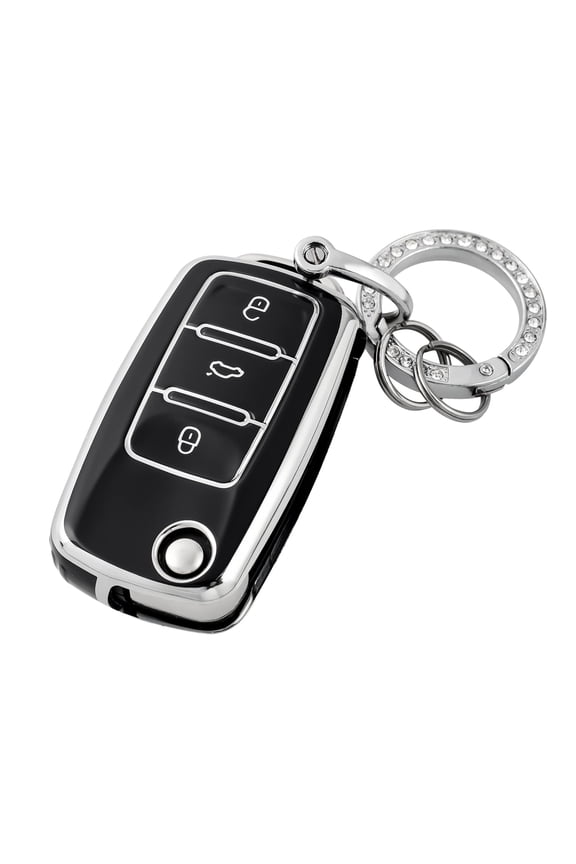 Car Key Fob Cover TPU for VW - Full Protection, Keychain Included,Black Sliver