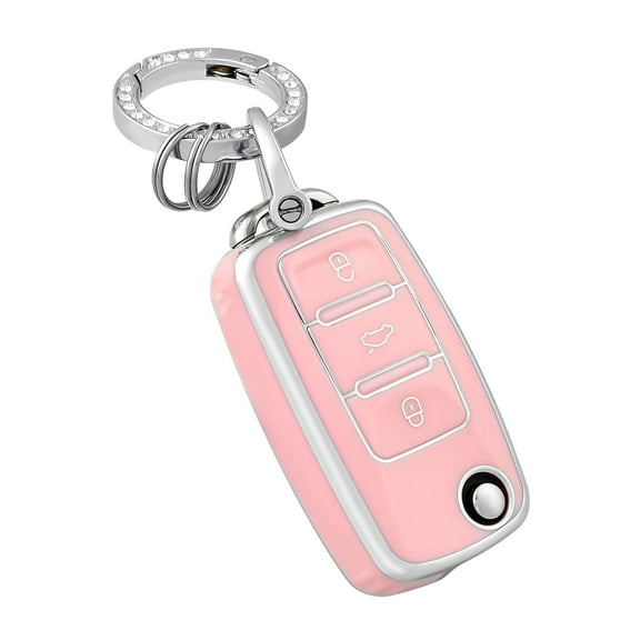 TPU Key Fob Cover for VW - Full Protection, Keychain Included,Pink Sliver
