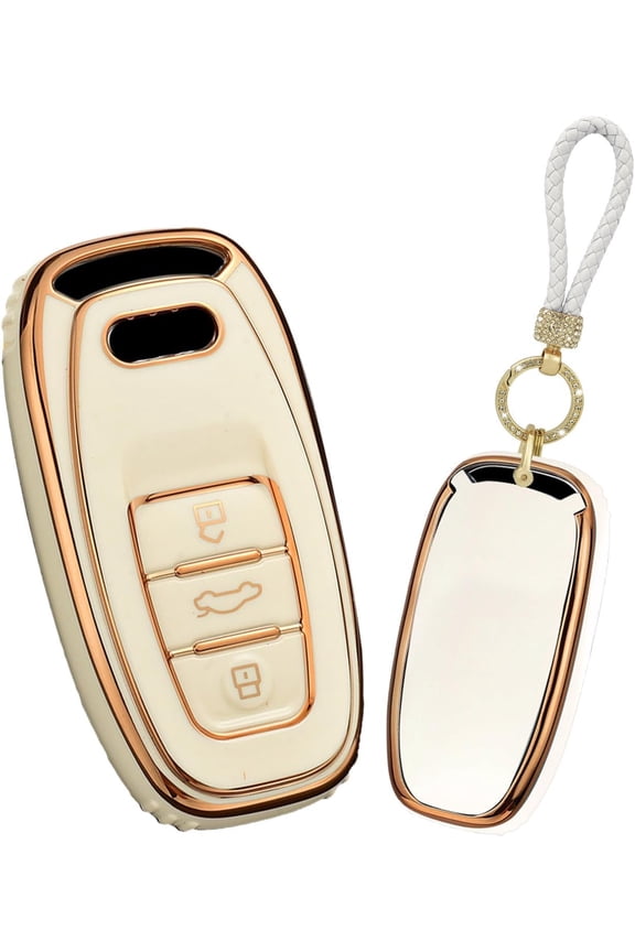 TPU Key Protector Fit for Audi 2009-2016 Car Accessories Key Fob Shell with Keychain for A4 S4 A5 S5 A6 S6 A7 S7 A8 S8 Q5 Key Remote,Anti-scratched Key Cover Full Protection