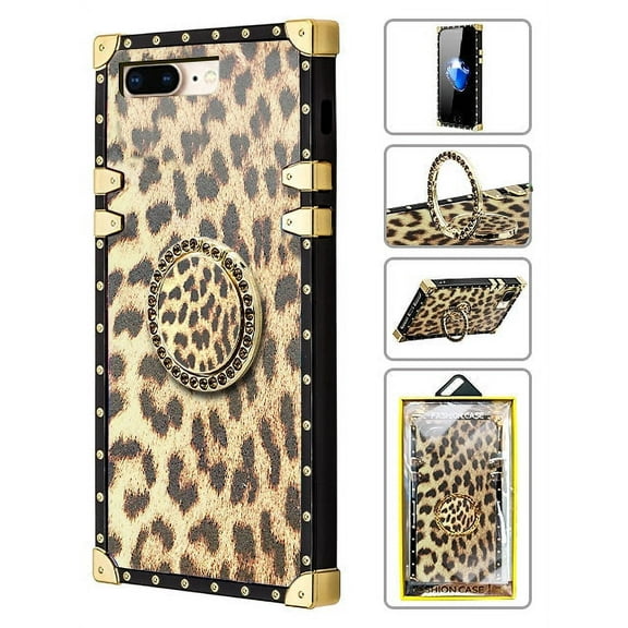 TPU Luxury Leopard Print Fashion Case with Kickstand for iPhone 8/7 Plus