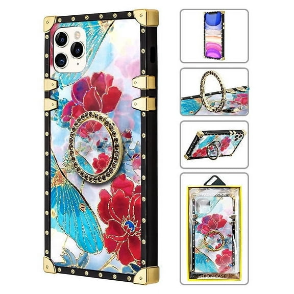 TPU Luxury Shiny Flower Fashion Case with Kickstand for iPhone 11 Pro (5.8") - Red