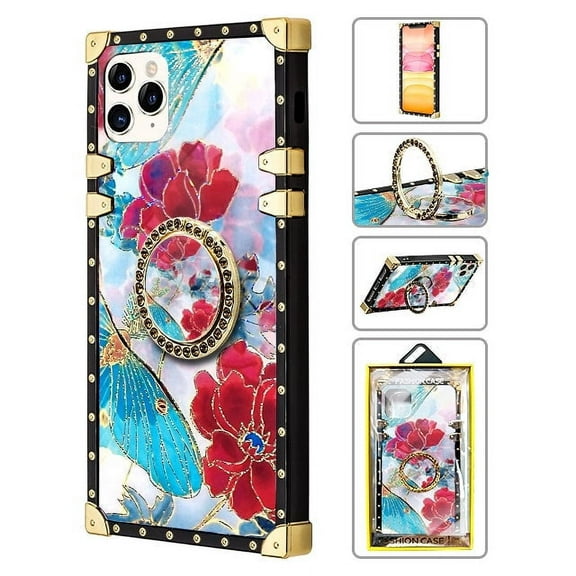 TPU Luxury Shiny Flower Fashion Case with Kickstand for iPhone 11 Pro Max (6.5") - Red