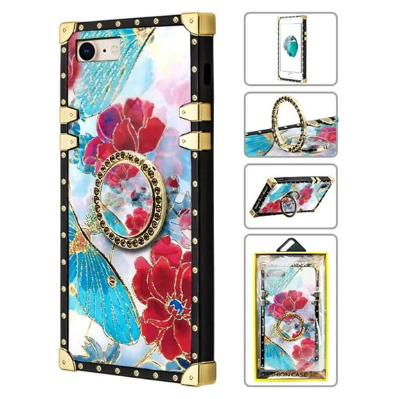 TPU Luxury Shiny Flower Fashion Case with Kickstand for iPhone 8/7 - Pink