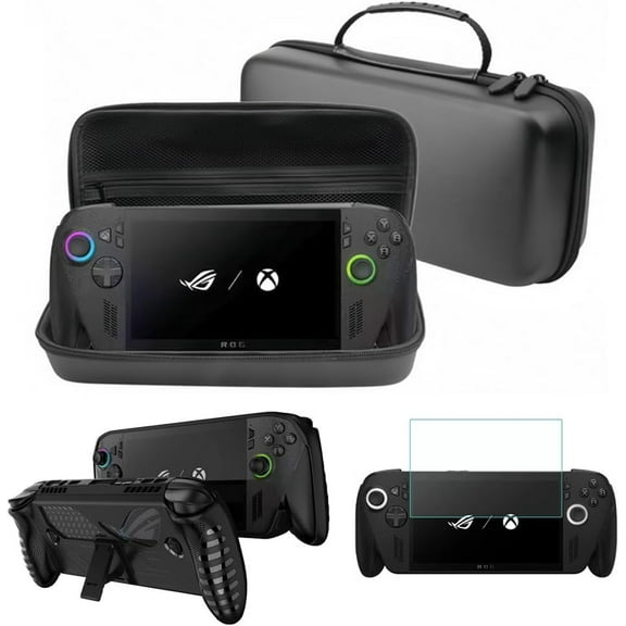 Carrying case 3 Set for ROG Xbox Ally X/ROG Xbox Ally,PU Carrying case+Transparent Silicone Protective case+Protective Film (Black)