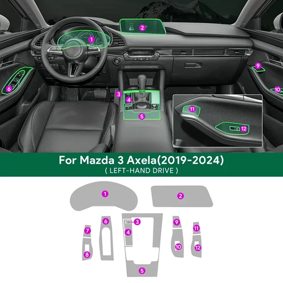 TPU Protective Film Car Interior Film For Mazda 3 Axela 2019-2024 Center Console Gear Navigation Screen TransparenAnti-scratch.