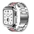 thumbnail image 1 of TPU Protector Case+Metal Strap for Apple Watch Ultra Band 49mm 45/44mm 41mm 40/38 Stainless steel Bracelet series 3 5 6 se 7 8 9 (Silver Pink,series 321 42mm), 1 of 7