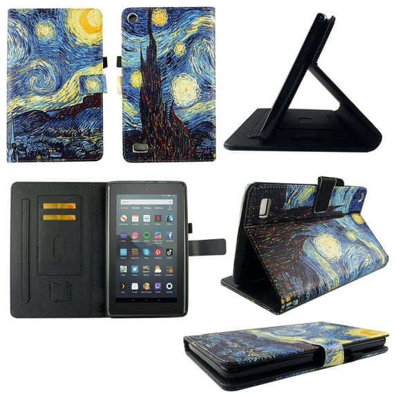 TPU Shell Case for All-New Amazon Fire HD 7 9th / 7th Gen 2019 / 2017 Starry Night Slim PU Leather Folding Stand Cover with Auto Wake/Sleep for 7 Inch