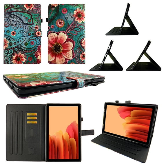 TPU Shell Case for Samsung Galaxy Tab A7 10.4 2020 SM-T500/T505/T507 Pnk Flower Paisley Slim Cover PU Leather Folio Stand Multi Viewing Angle & Anti-Slip 3 Card Slots Elastic Band Stylus Loop