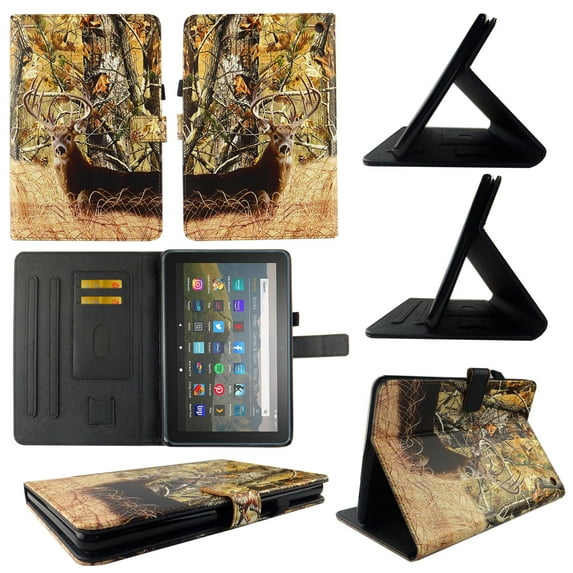 TPU Shell Case for All-New Amazon Fire HD 8 / HD 8 Plus (10th Gen 2020) Camo Deer Slim PU Leather Folding Stand Cover with Auto Wake/Sleep for 8 Inch