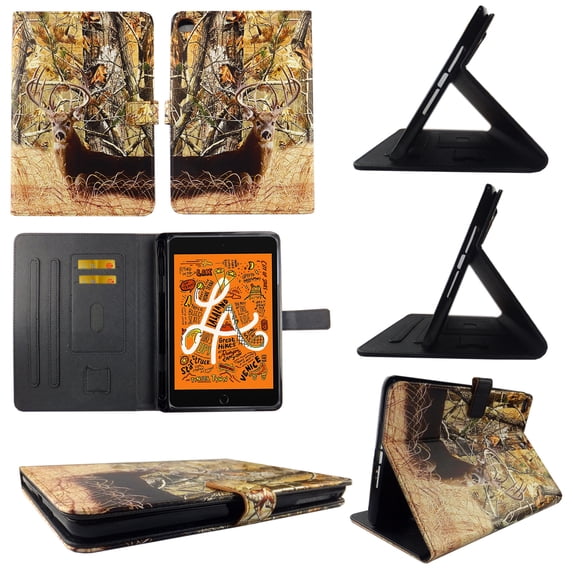 TPU Shell Case for iPad Mini 4 (2015) 4th Gen Camo Deer Slim PU Leather Folding Stand Cover with Auto Wake/Sleep for 7.9 Inch