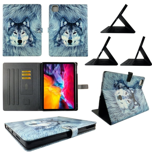TPU Shell Case for iPad Pro 11 (2020 / 2018) Snow Wolf Slim PU Leather Folding Stand Cover with Auto Wake/Sleep for 11 Inch