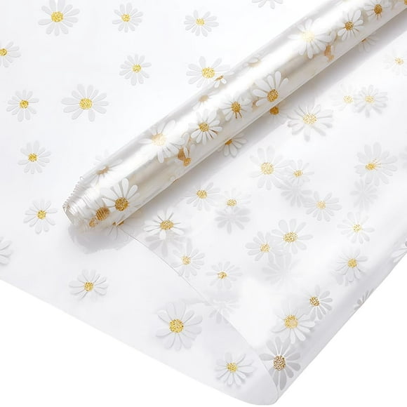 TPU Transparent Film Fabric with Daisy Pattern Bag Clothing Accesories Clear 1350x300x0.3mm