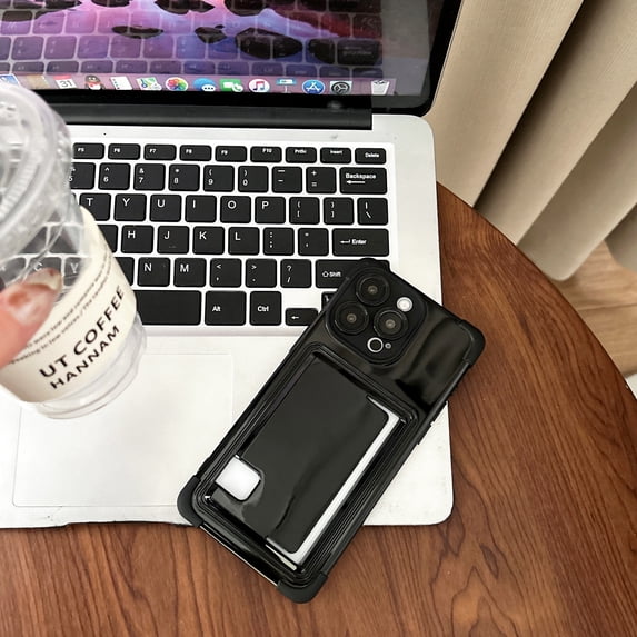 TPU Wallet Compatible with iPhone 13 Pro Max Case, Luxury Ultra Slim Lightweight Shockproof Protective Anti-Scratch Card Slot Phone Cover Girls Women Boys Men for iPhone 13 Pro Max - Black