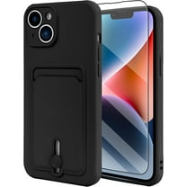 TPU Wallet iPhone 14 Case, Card Holder Camera Protection Cover   Screen Protector, Push-able Card Slot Case Compatible with iPhone 14 Phone Case Girls Women -Black