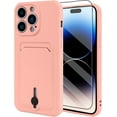 thumbnail image 1 of TPU Wallet iPhone 14 Pro Max Case, Card Holder Camera Protection Cover + Screen Protector, Push-able Card Slot Case Compatible with iPhone 14 Pro Max Phone Case Girls Women -Pink, 1 of 12