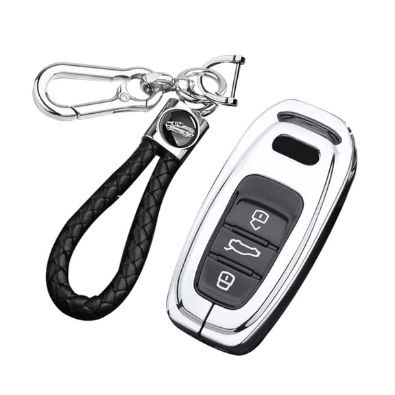 TPU+Zinc Alloy Plating 3 Button Smart Key Fob Cover for Audi Q5 Q7 S3 S4 S5 S6 S7 S8 SQ5 RS5 RS7 A4 A5 A6 A7 Keyless Key Case with Braided Keychain