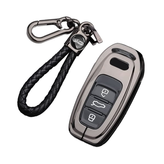 TPU+Zinc Alloy Plating 3 Button Smart Key Fob Cover for Audi Q5 Q7 S3 S4 S5 S6 S7 S8 SQ5 RS5 RS7 A4 A5 A6 A7 Keyless Key Case with Braided Keychain