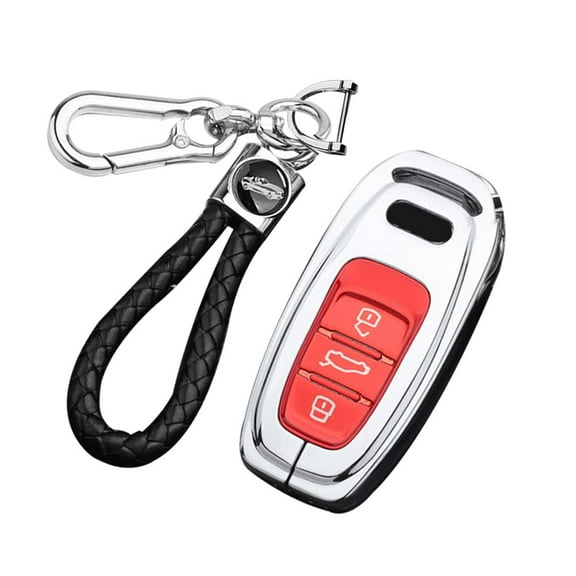 TPU+Zinc Alloy Plating 3 Button Smart Key Fob Cover for Audi Q5 Q7 S3 S4 S5 S6 S7 S8 SQ5 RS5 RS7 A4 A5 A6 A7 Keyless Key Case with Braided Keychain