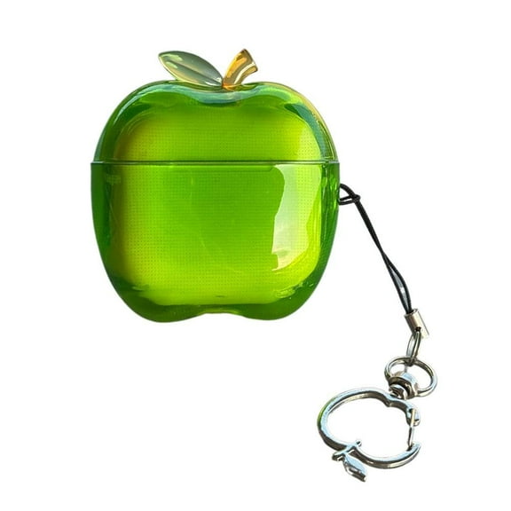 TPU for AirPods 4 Case Red/Green Apple-Shaped Soft Rubber Cover Cute Shockproof Protective Case with Branch Hook Design for Easy Carry & Full Access