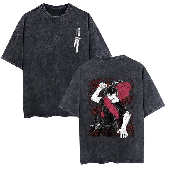 TPUABR Fushiguro Toji Anime Washed Cotton T-shirt Harajuku Retro Hip-hop Street Short Sleeve