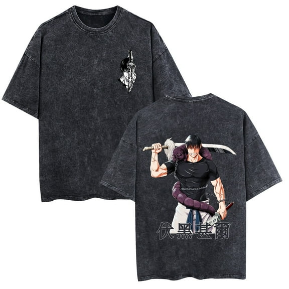 TPUABR Fushiguro Toji Anime Washed Cotton T-shirt Harajuku Retro Hip-hop Street Short Sleeve