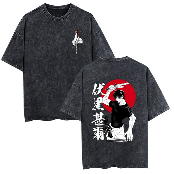 TPUABR Fushiguro Toji Anime Washed Cotton T-shirt Harajuku Retro Hip-hop Street Short Sleeve