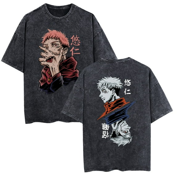TPUABR Fushiguro Toji Anime Washed Vintage Short Sleeve Cosplay Graphic T-Shirt