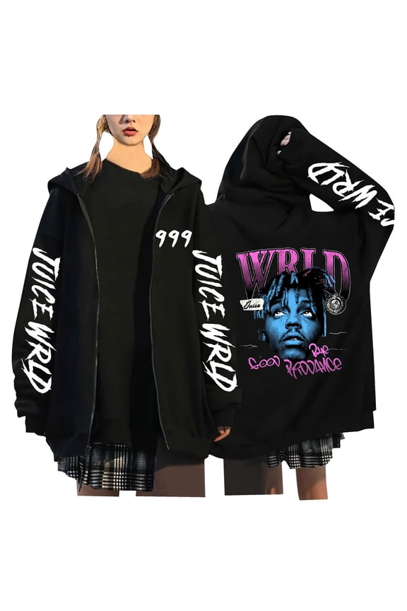 Juice Wrld Casual Zip-Up Hoodie New Fashionable Long-Sleeve Fleece Windproof Warm Jacket Unisex