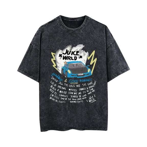 TPUABR Juice Wrld Rapper Graphic T-shirt Washed Vintage Cotton T-shirt Classical Music New Trend Large Size Shirt