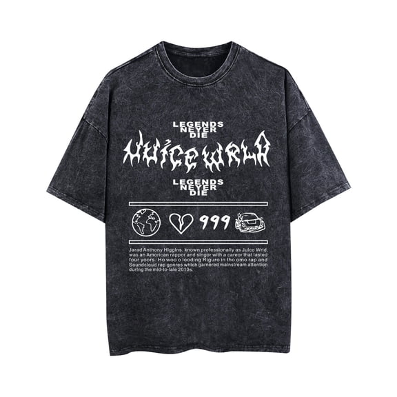 TPUABR Juice Wrld Rapper Graphic T-shirt Washed Vintage Cotton T-shirt Classical Music New Trend Large Size Shirt